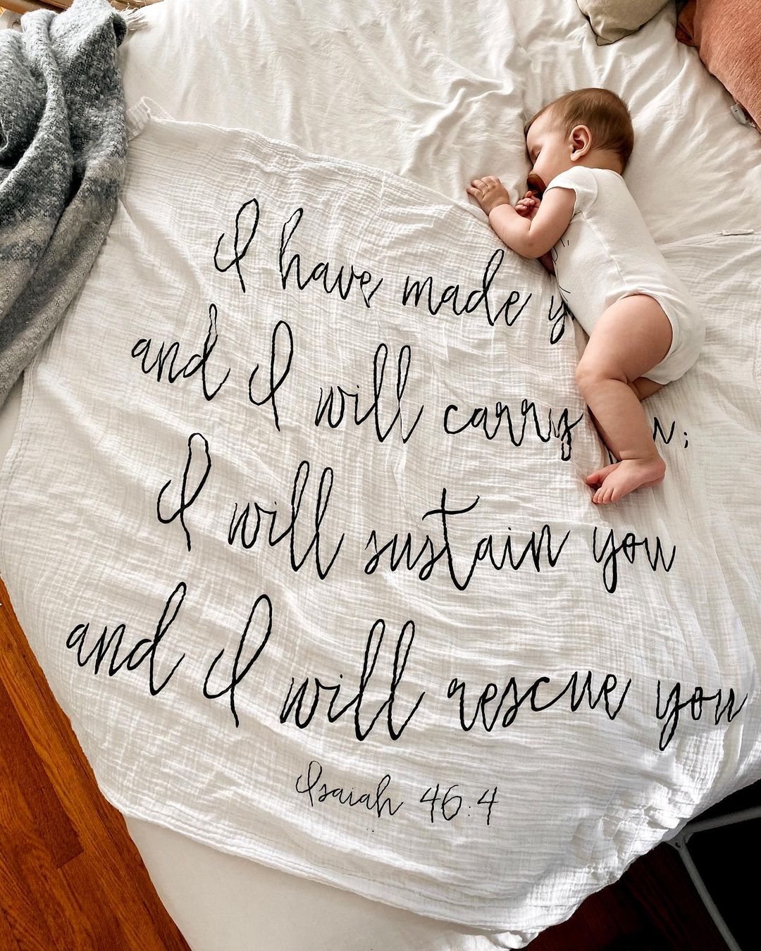 Isaiah 46:4 Christian baby swaddle by Modern Burlap