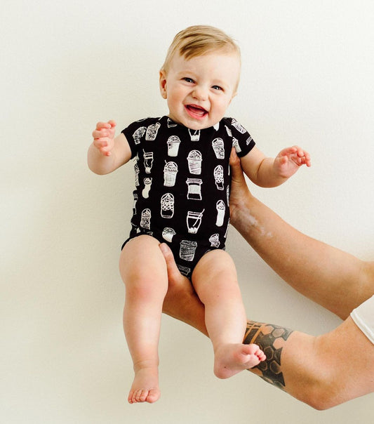 Signature print organic short sleeve baby bodysuit by Modern Burlap