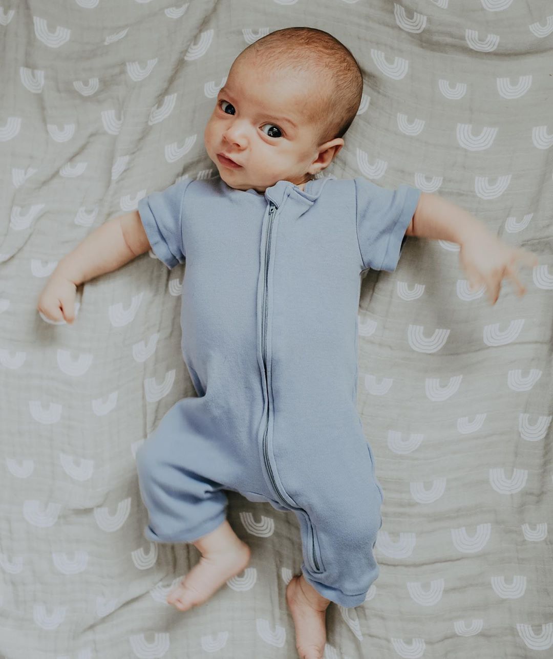 Organic short sleeve zip romper in solid colors – alternate view 7