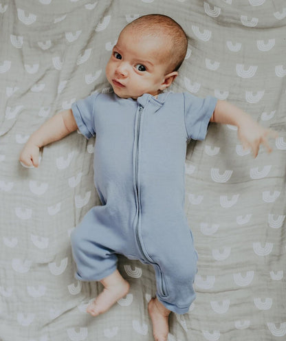 Organic short sleeve zip romper in solid colors – alternate view 7