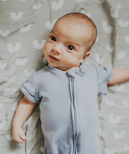 Organic short sleeve zip romper in solid colors – alternate view 6