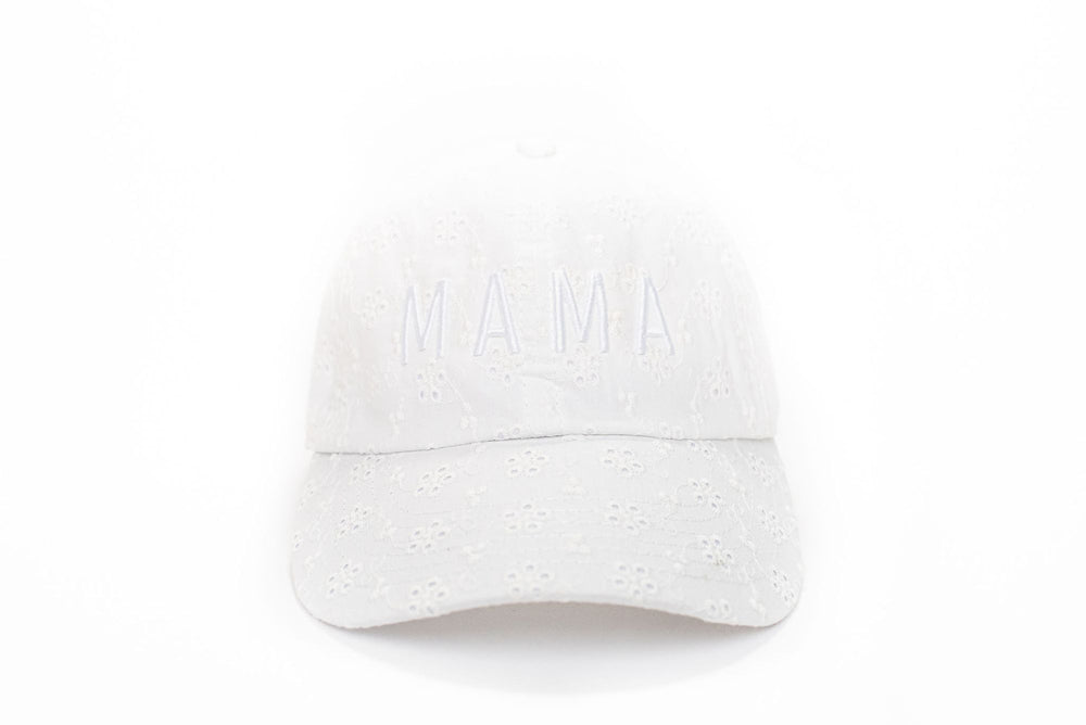 Rey to Z Baseball Hat - Mama in White Eyelet