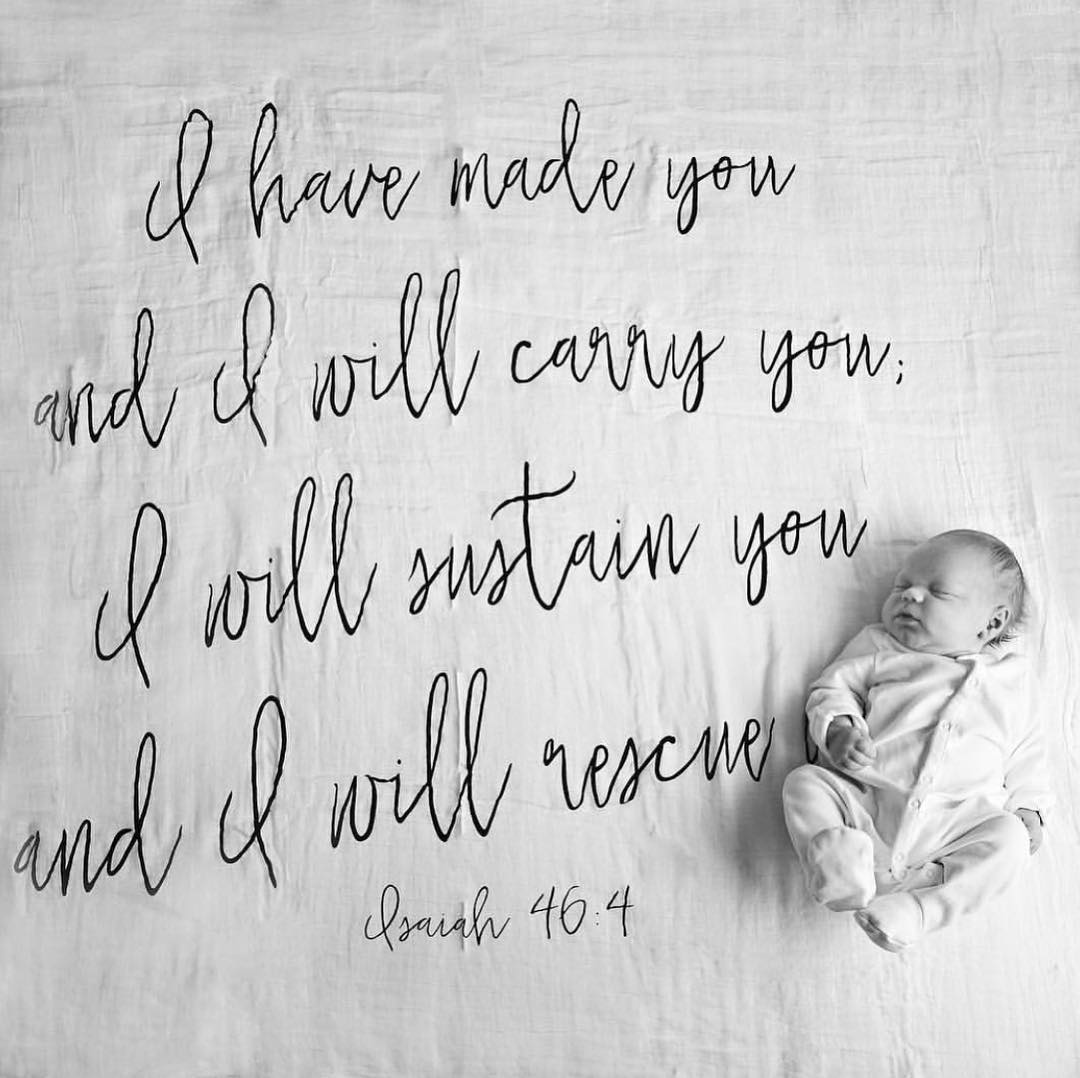 Isaiah 46:4 Christian Scripture swaddle by Modern Burlap