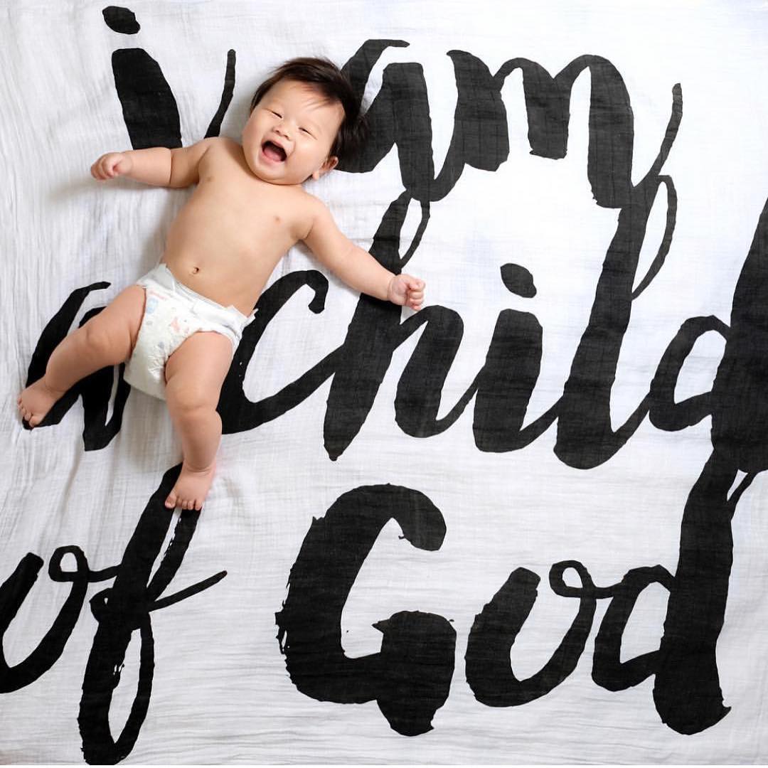 I Am a Child of God organic cotton muslin swaddle by Modern Burlap