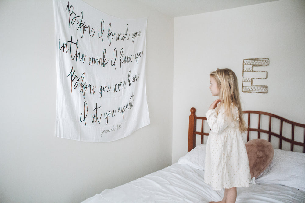 
                  
                    Load image into Gallery viewer, Organic Swaddle + Wall Art -   Jeremiah 1:5
                  
                