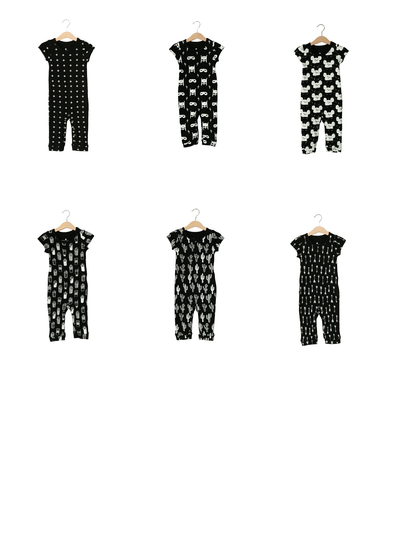 Signature print organic short sleeve Explorer Back Jumpsuit by Modern Burlap