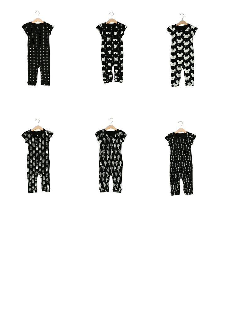 Organic Short Sleeve Jumpsuit with Explorer Back -  Prints