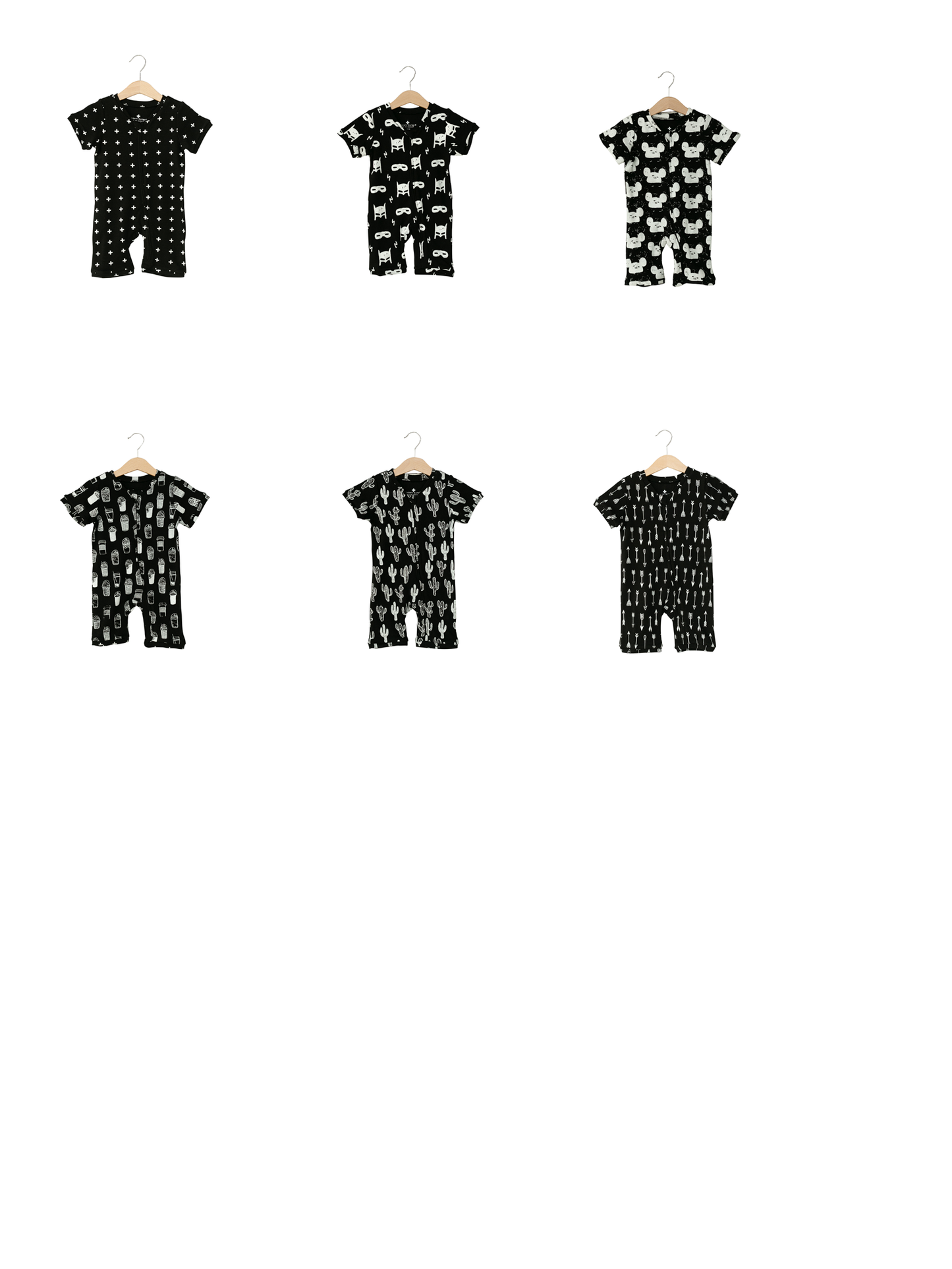 Signature print organic short sleeve zip romper by Modern Burlap
