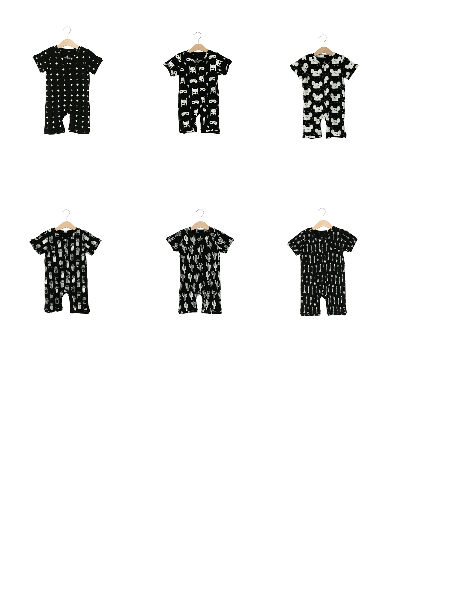Signature print organic short sleeve zip romper by Modern Burlap
