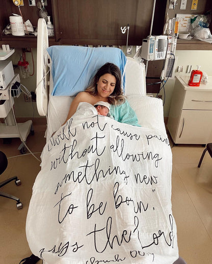Isaiah 66:9 Scripture swaddle and wall art by Modern Burlap