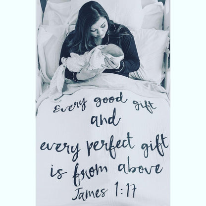 Organic Swaddle + Wall Art - Every good gift and every perfect gift is from above James 1:17