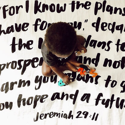 Jeremiah 29:11 Scripture swaddle and wall art by Modern Burlap