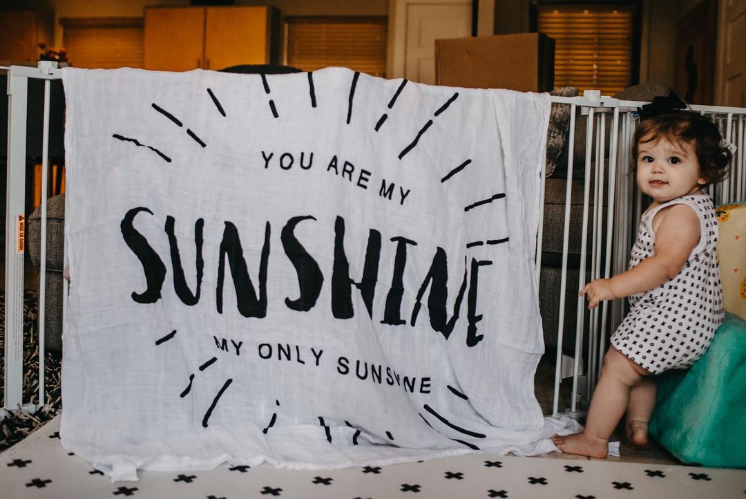 You Are My Sunshine organic muslin swaddle and wall art by Modern Burlap