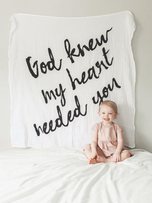 
                  
                    Load image into Gallery viewer, Organic Swaddle + Wall Art -  God knew my heart needed you™
                  
                