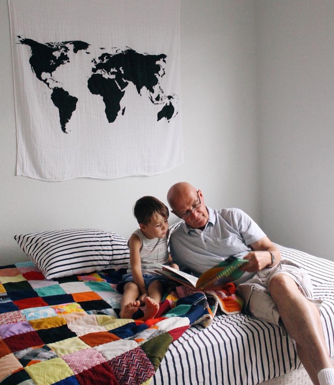 World Map Organic Swaddle + Wall Art | GOTS Certified Organic Cotton Muslin