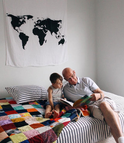 World Map Organic Swaddle + Wall Art | GOTS Certified Organic Cotton Muslin