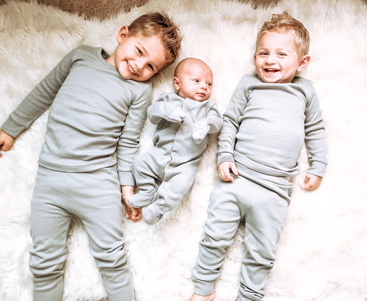 Organic Baby + Kids Pajama Set | Solid Colors — Children wearing gray pajamas