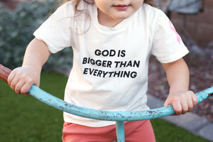 
                  
                    Load image into Gallery viewer, God is bigger than everything Kid&amp;#39;s Crewneck Tee -  Cloud
                  
                