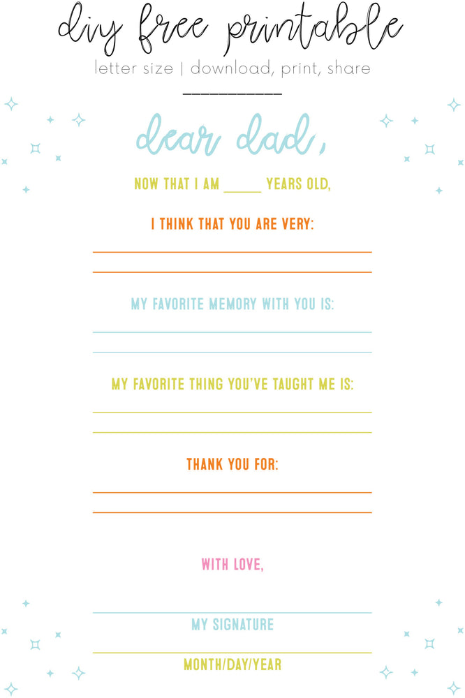 DIY Dear Dad Father's Day Printable