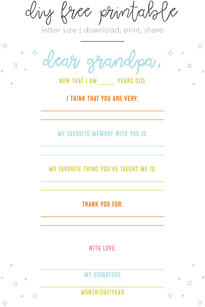 DIY Dear Grandpa Father's Day Printable