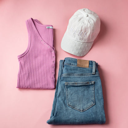 Rey to Z Baseball Hat - Mama in White Eyelet