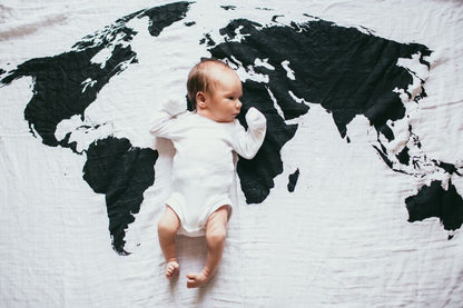World Map Organic Swaddle + Wall Art | GOTS Certified Organic Cotton Muslin